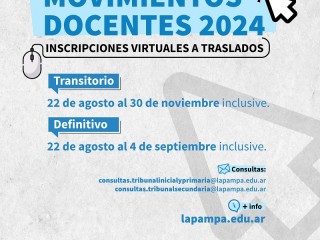 Movimientos Docentes 2024: inscriben a Traslados Transitorio y Definitivo